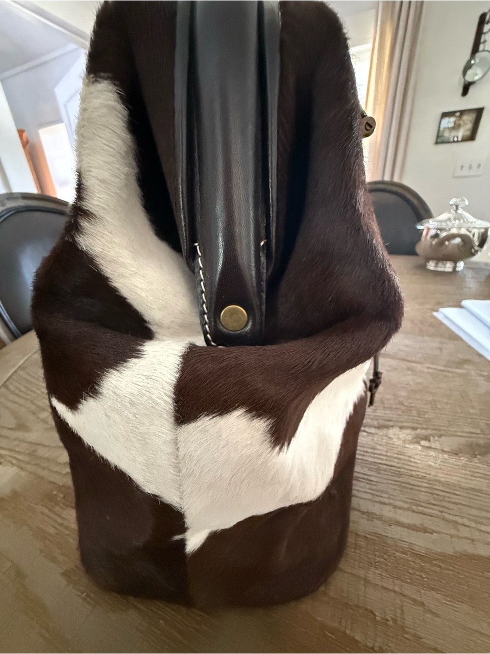 Vintage Emma Hope Cowhide Doctors Satchel Bag in Brown and White - Picture 4 of 8